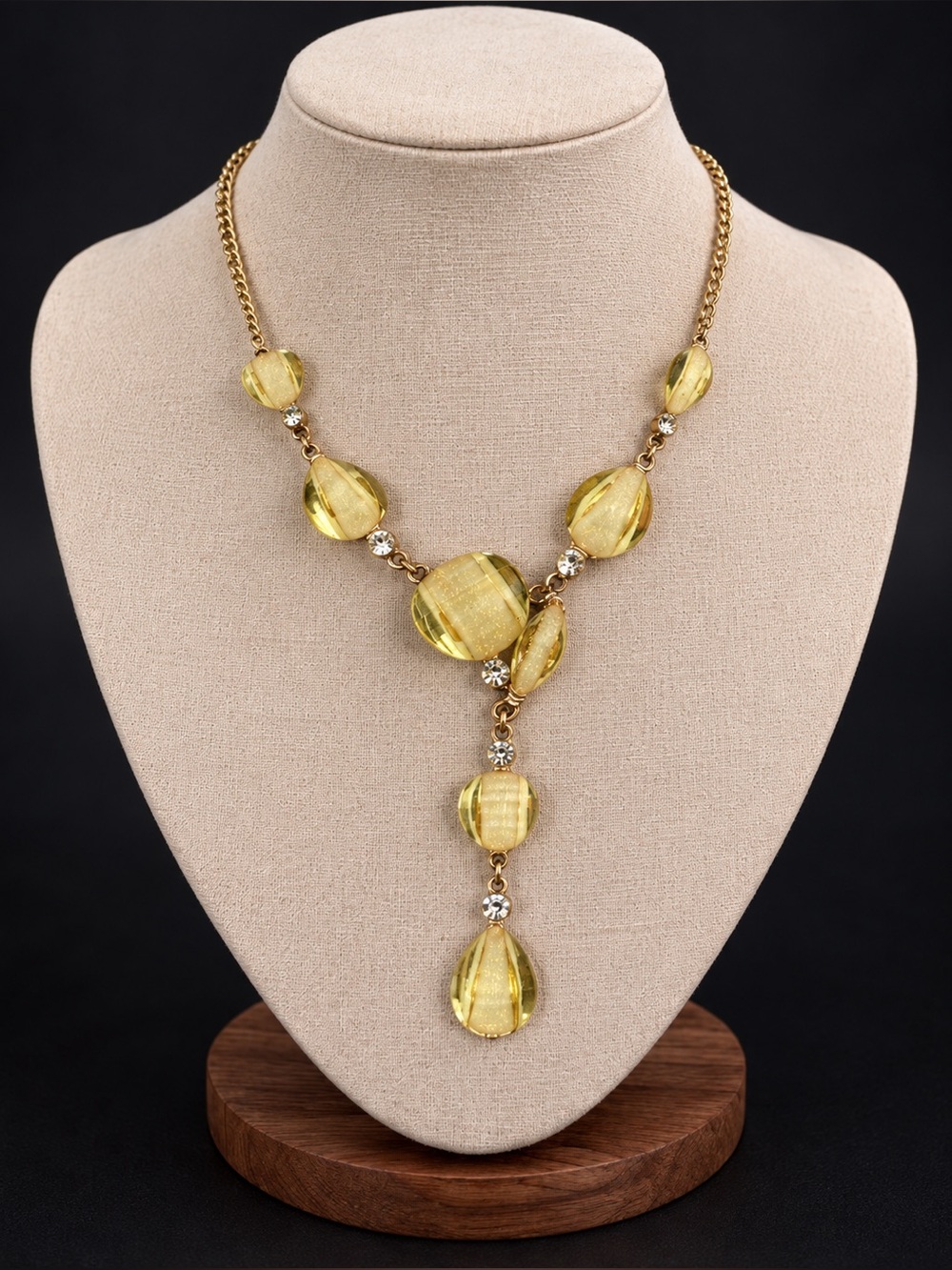 Elegance Gold-Tone Champagne Glass Drop Necklace Rhinestone Y-Necklace